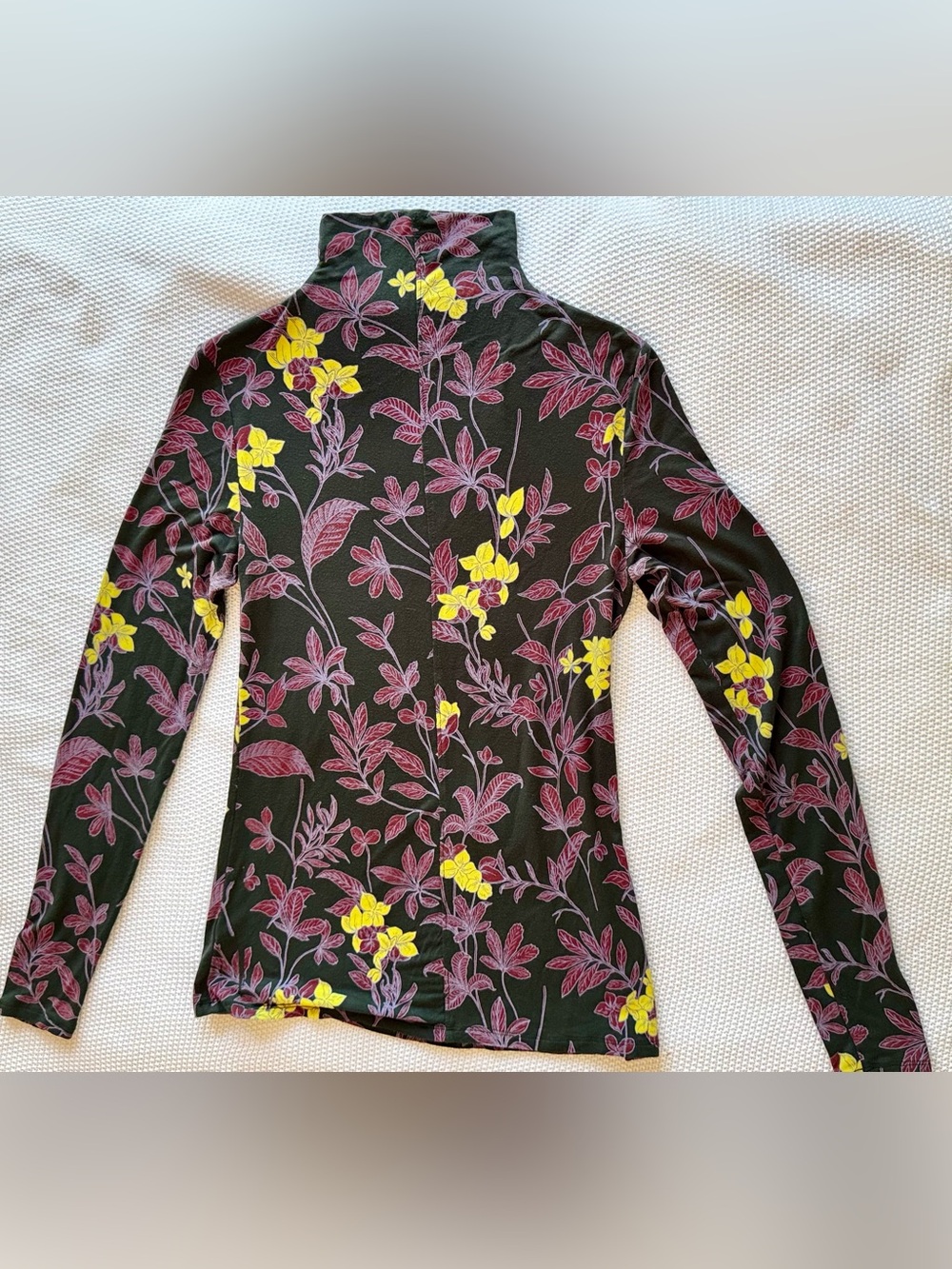 BABATON Aritzia Soft Knit Olive Green & Pink Floral Mock Neck Long Sleeve Top - Picture 10 of 15